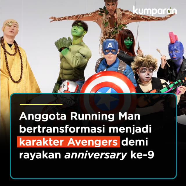 Anggota Running Man bertransformasi menjadi karakter Avengers demi rayakan anniversary ke-9. Foto: kumparan