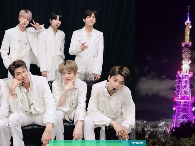 Kota Busan berhias jadi ungu untuk sambut BTS. Foto: Twitter/@bts_bighit @busantweet