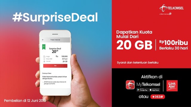 Telkomsel Surprise Deal 20 GB harga Rp 100.000. Foto: Telkomsel