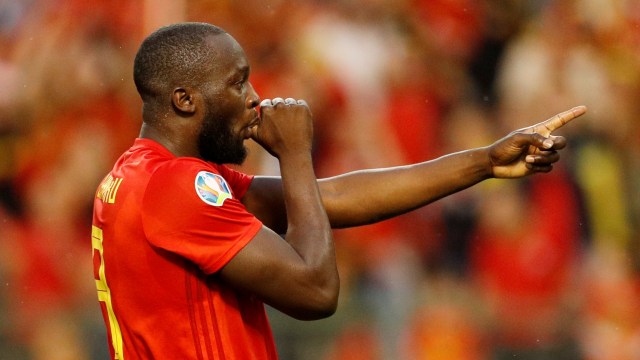 Romelu Lukaku merayakan gol Timnas Belgia. Foto: John Sibley/Reuters