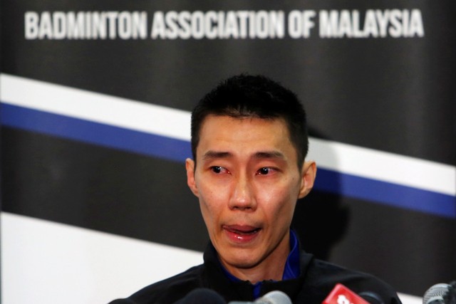 Pebulu tangkis tunggal putra Malaysia, Lee Chong Wei, mengumumkan pensiun dalam konferensi pers di Menara KBS, Putrajaya, Malaysia, Kamis (13/6/2019). Foto: Reuters/Lai Seng Sin