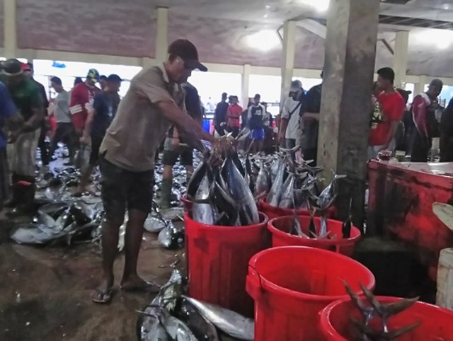 Pedagang ikan asli Papua di Pasar Hamadi, Kota Jayapura. (BumiPapua.com/Pratiwi) 