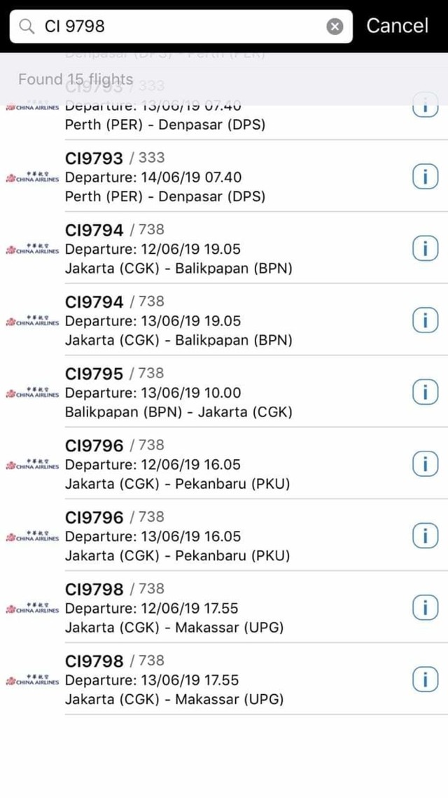 Sejumlah rute penerbangan domestik yang dilayani maskapai China Airlines