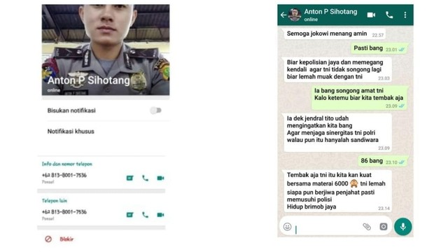 Polisi Pastikan Foto Chat Whatsapp Anggota Polda Metro Jaya Hina TNI Hoax