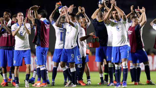 Timnas Brasil usai mengalahkan Bolivia di Copa America 2019. Foto: Reuters/Henry Romero