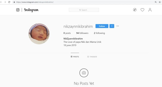 Instagram Nik Zayn Nik Ibrahim, Anak Whulandary Herman. Foto: Instagram Nik Zayn Nik Ibrahim