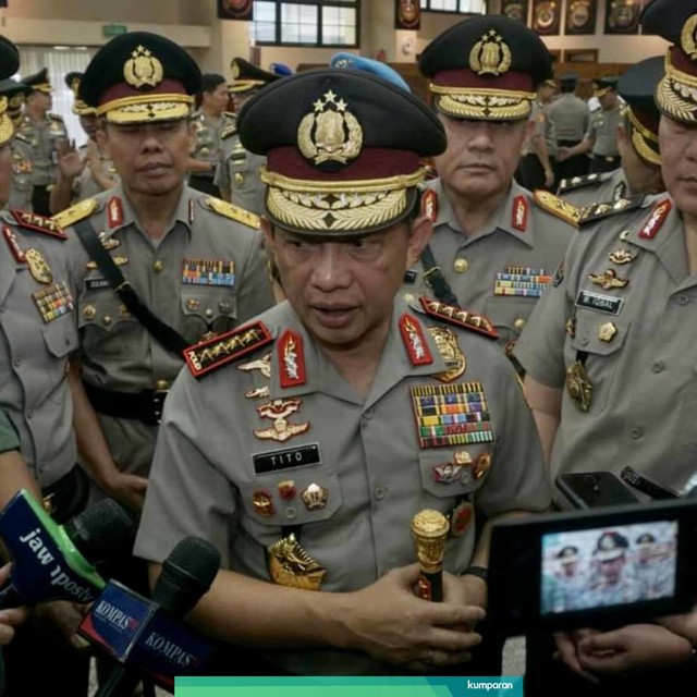 Kapolri Jenderal Tito Karnavian usai acara serah terima jabatan Kapolda Sumatera Selatan di Mabes Polri, Selasa (25/6). Foto: Jamal Ramadhan/kumparan