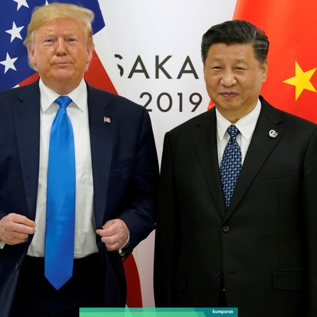 Presiden Amerika Serikat Donald Trump (kiri) bertemu dengan Presiden China Xi Jinping (kanan) pada pertemuan bilateral di KTT G20 di Osaka, Jepang. Foto: REUTERS / Kevin Lamarque