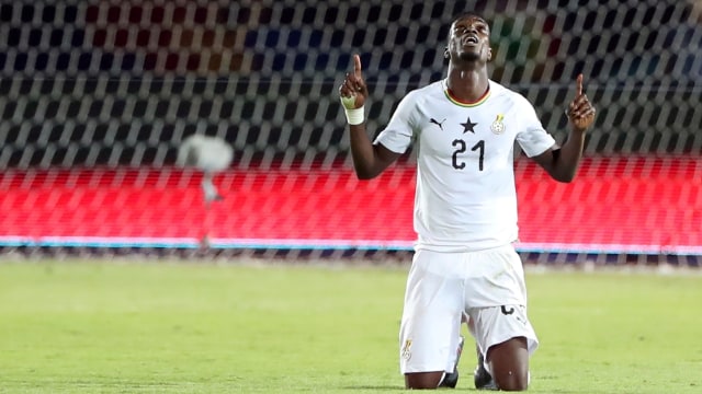 Suhaib Salem merayakan kemenangan Timnas Ghana atas Guinea-Bissau di Piala Afrika. Foto: Suhaib Salem/Reuters