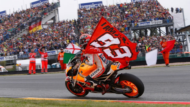 Marc Marquez berselebrasi usai memenangi balapan MotoGP Foto: Dok. Box Repsol Honda