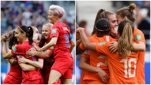 Timnas Amerika dan Belanda akan berhadapan di final Piala Dunia 2019. Foto: AFP/Franck Fife, Thomas Samson
