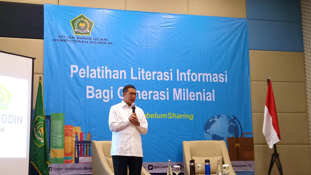 Menteri Agama Lukman Hakim Saifuddin hadir di acara Pelatihan Literasi Informasi Bagi Generasi Milenial DITJEN Bimas Islam