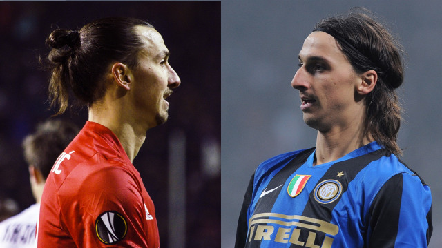 Ibrahimovic ketika memperkuat MU vs ketika membela Inter. Foto: (ist.)