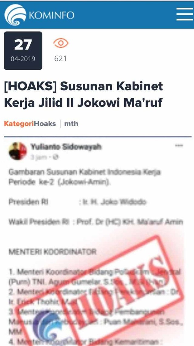 Lampiran susunan kabinet beredar pada pesan grup Whatshapp (NOT COVER)