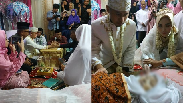 Ijab-kabul pernikahan di Palembang, Sumatra Selatan yang dilangsungkan di samping jenazah ibu salah satu mempelai. (Foto: Facebook Desliwanti)