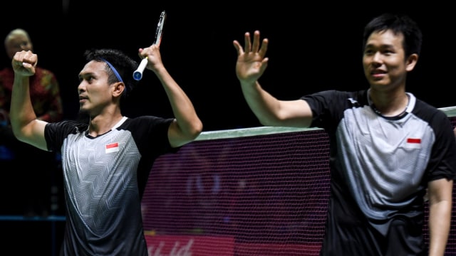 Mohammad Ahsan dan Hendra Setiawan di semifinal Indonesia Open 2019. Foto: ANTARA/Hafidz Mubarak A.