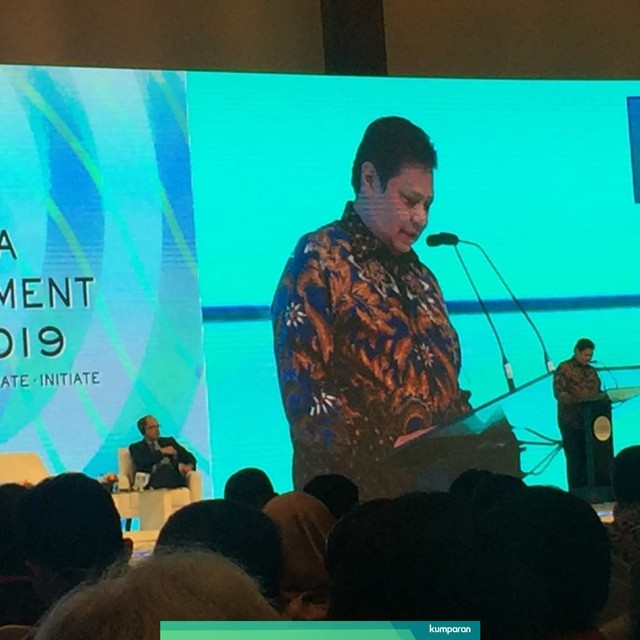 Menteri Perindustrian Airlangga Hartarto dalam Indonesia Development Forum (IDF) di JCC Jakarta, Senin (21/7). Foto: Nurul Nur Azizah/kumparan