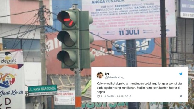 Warganet beri rekomendasi lagu yang dianggap cocok dipasang di lampu merah Kota Depok. Foto: Aprilandika Pratama/kumparan