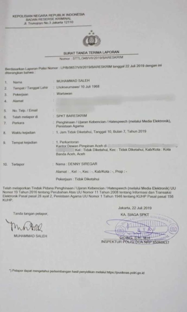 Denny Siregar dilaporkan perkumpulan warga Aceh (NOT COVER)