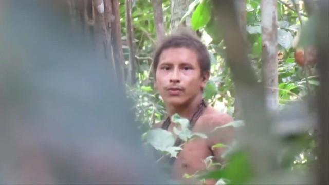 Penampakan anggota suku terasing Awa di hutan Amazon. Foto: Midia India via YouTube.
