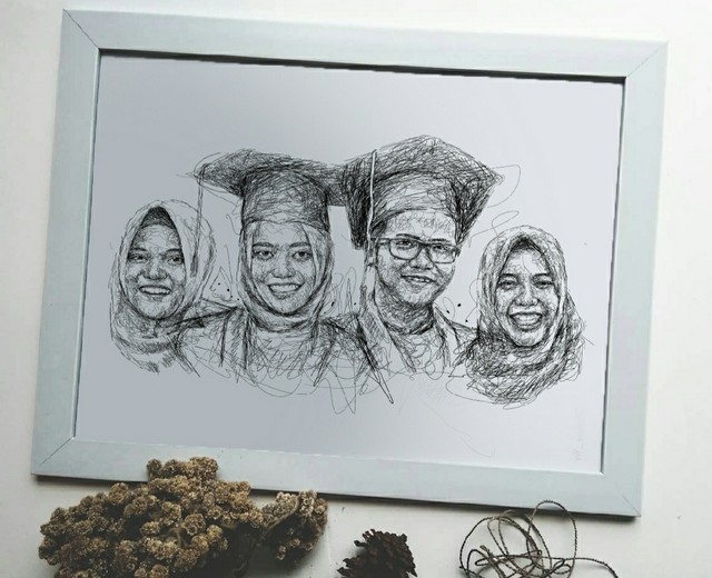 Sketsa wajah karya Amirul dengan teknik lukis scribble. Foto: @scribble_ptk