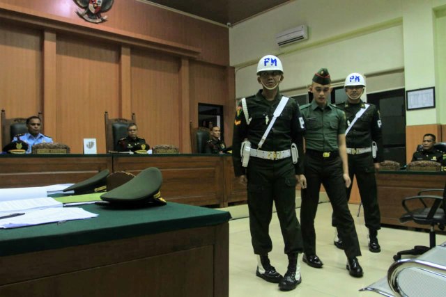 Prada DP saat menjalani sidang perdana kasus "mayat ranjang" di Peradilan Militer I-04 palembang (Foto: Istimewa)
