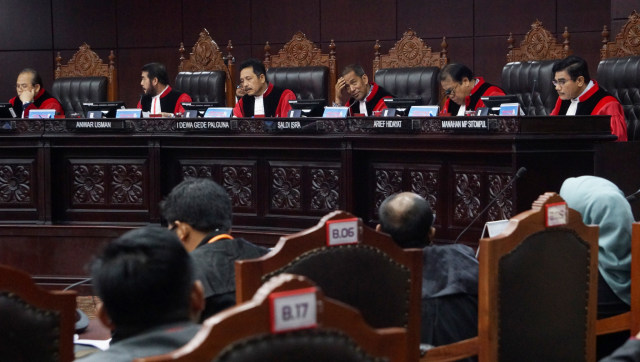 Suasana sidang putusan Perselisihan Hasil Pemilihan Umum (PHPU) Pemilu Legislatif 2019 di Mahkamah Konstitusi (MK) Jakarta, Selasa (6/8). Foto: Fanny Kusumawardhani/kumparan