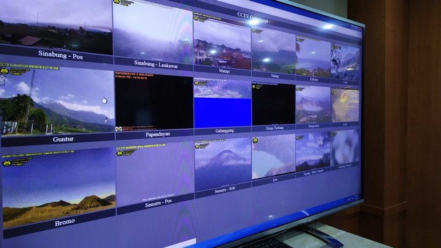 Pantauan CCTV aktivitas gunung di Pusat Vulkanologi dan Mitigasi Badan Geologi (PVMBG). Foto: Rachmadi Rasyad/kumparan