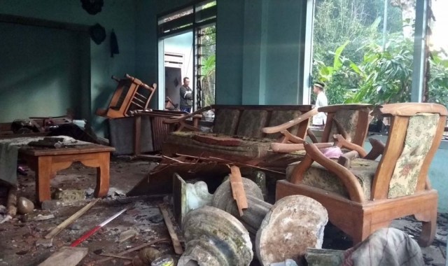 Potret kerusakan rumah Sunaryo di Desa Ringintelu, Kacamatan Bangorejo, Kabupaten Banyuwangi