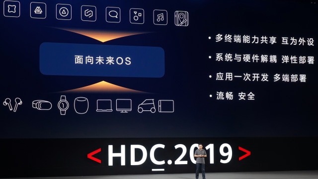 Huawei resmi memperkenalkan HongMeng OS, atau Harmony OS untuk luar China, sebagai sistem operasi alternatif Android dan iOS. Foto: Huanqiu.com via Reuters