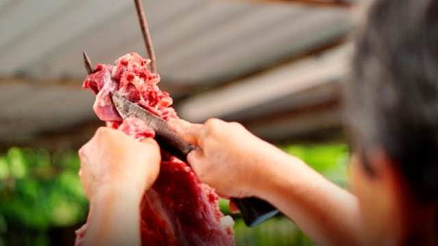 Ilustrasi Pria Memotong Daging Kurban Foto: Shutterstock
