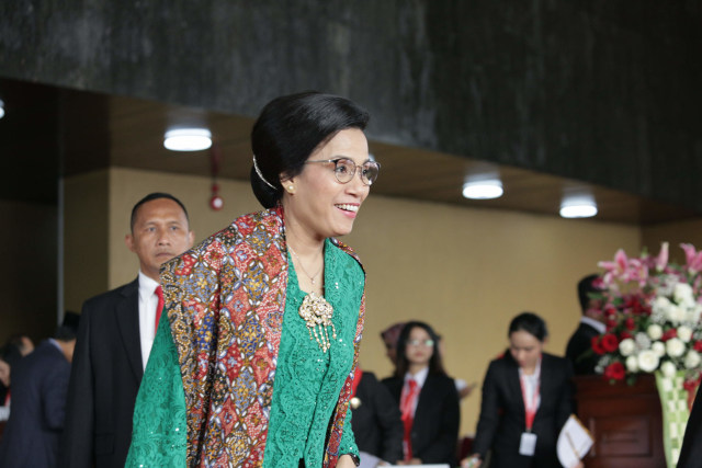 Menteri Keuangan Sri Mulyani saat hadiri Sidang Tahunan MPR di Kompleks Parlemen, Senayan, Jakarta, Jumat (16/8). Foto: Helmi Afandi/kumparan