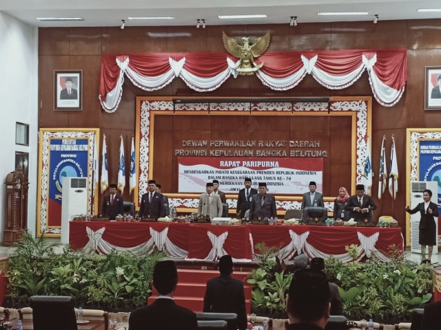 Suasana rapat paripurna istimewa mendengarkan Pidato Kenegaraan Presiden RI di ruang paripurna DPRD Bangka Belitung. (Ggp/Babelhits)