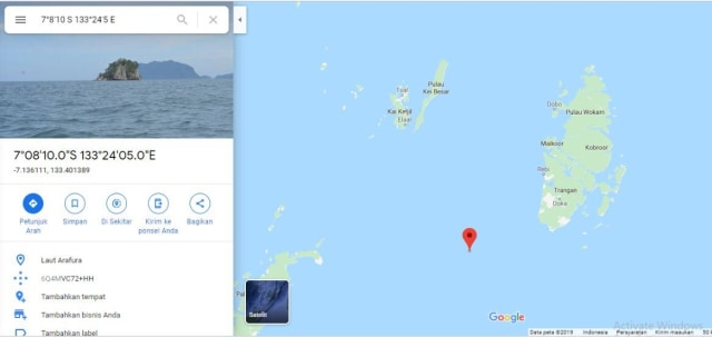 (NOT COVER) Lokasi perampokan kapal di perairan Tual, Dobo, Maluku