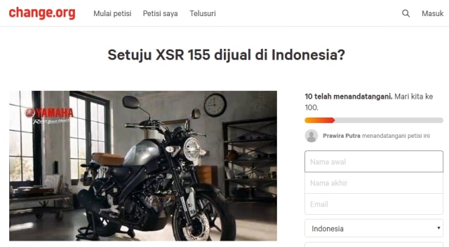 Petisi hadirkan Yamaha XSR155 di Indonesia