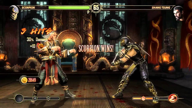 Scorpion melawan Shang Tsung di dalam game-nya (Foto: Warner Bros)