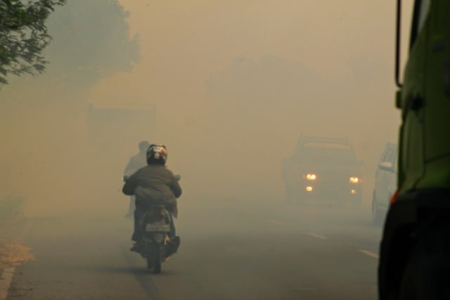 Kabut asap yang menutupi ruas jalan. (Foto: Dok Kumparan.com)