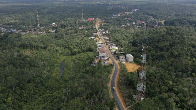 Foto aerial kawasan Kecamatan Sepaku, Penajam Paser Utara, Kalimantan Timur. Foto: ANTARA FOTO/Akbar Nugroho Gumay