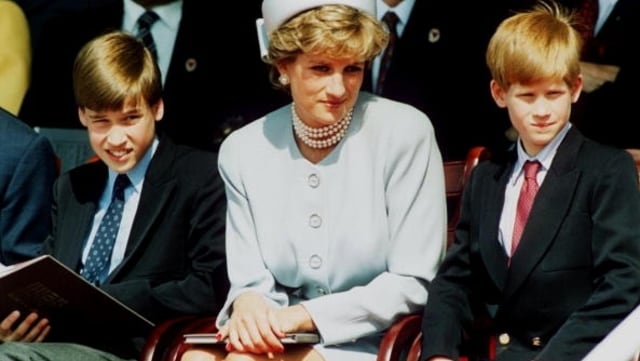Putri Diana, bersama putranya Pangeran William dan Pangeran Harry saat menghadiri Layanan Peringatan Kepala VE Negara di Hyde Park pada 7 Mei 1995 di London, Inggris. Foto: Getty Images/Anwar Hussein