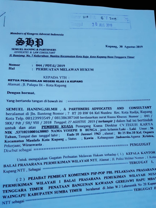 BPP NTT dan PPK Proyek Gereja Hapu Bai Dilaporkan ke PN Kupang