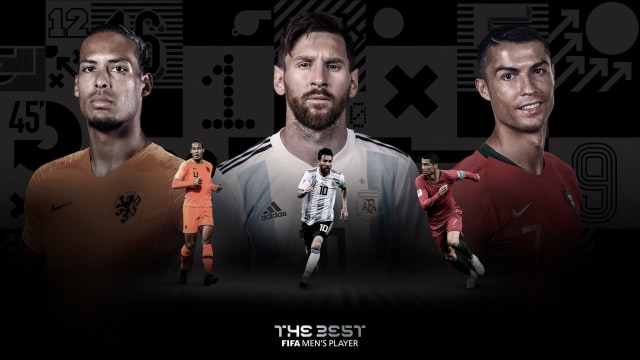 Van Dijk (kiri), Messi (tengah), Ronaldo: Kandidat terkuat peraih Pemain Terbaik FIFA 2019. Foto: Dok. FIFA