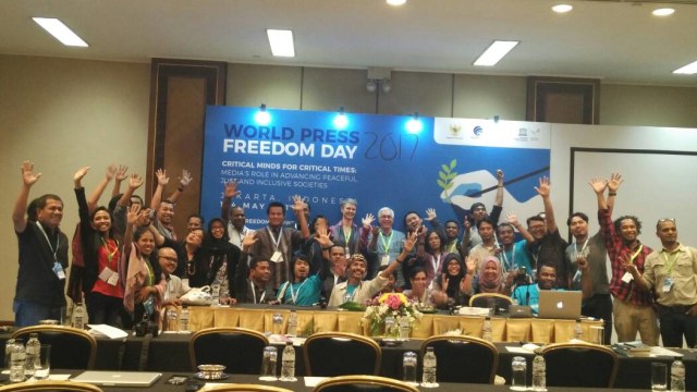Para jurnalis seluruh Indonesia saat kegiatan WPFD 2017 di Jakarta. Dok. AJI