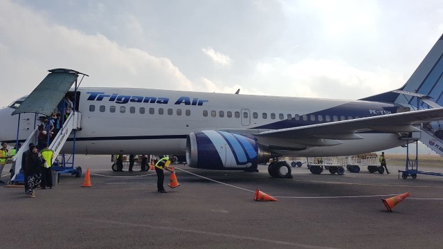 Pesawat Trigana Air landing pukul 07.55 WIB di Bandara Iskandar Pangkalan Bun. (Foto: Trigana Air Pangkalan Bun)