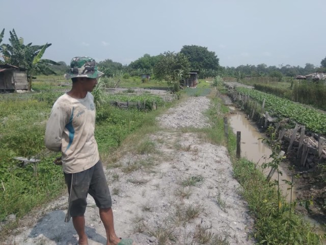 Parit di areal pertanian di Dusun Karang Anyar mulai mengalami kekeringan. (Foto: Joko Hardyono)