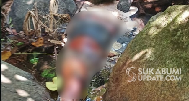 Sesosok mayat pria tanpa identitas yang ditemukan di bebatuan Sungai Cangkuang, Kawasan Taman Nasional Gunung Halimun Salak (TNGHS) Cidahu, Kabupaten Sukabumi, Minggu (15/9/2019). | Sumber Foto:CRP 3.