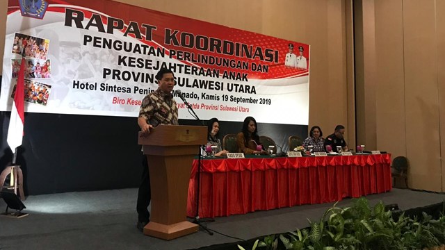 Wakil Gubernur Sulawesi Utara, Steven O Kandouw saat memberikan sambutan di Rapat Koordinasi Penguatan Perlindungan dan Kesejahteraan Anak Provinsi Sulut