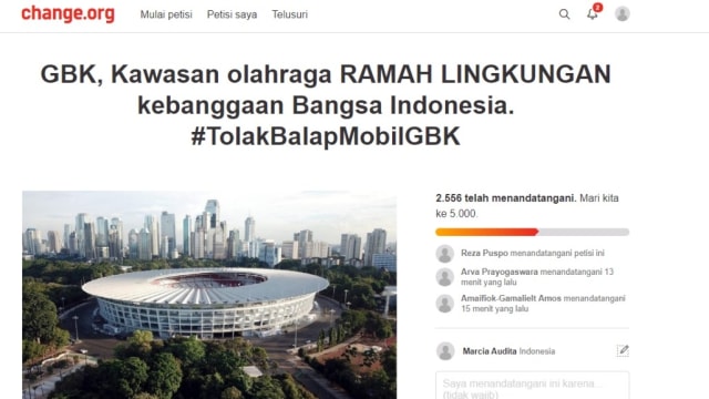 Petisi tolak balap mobil di GBK