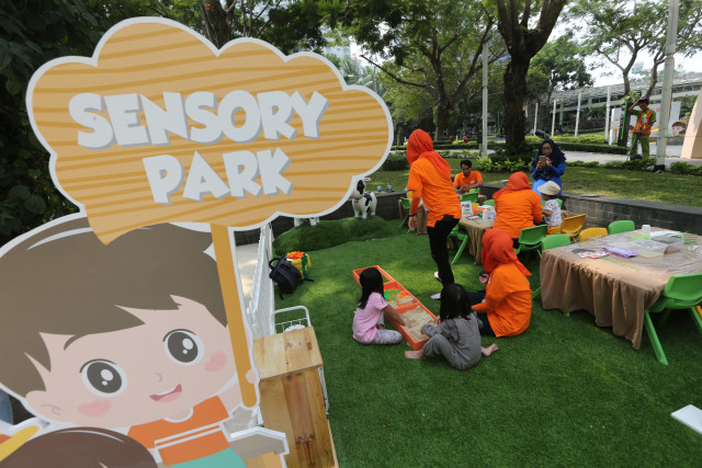 Salah satu area bermain anak dalam Acara Halo Organik di Central Park, Jakarta Barat, Minggu (22/9). Foto: Arla Indofood