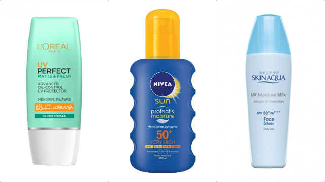 Rekomendasi sunscreen dengan harga di bawah Rp 300 ribu. Foto: L'Oreal, Nivea, Skin Aqua.