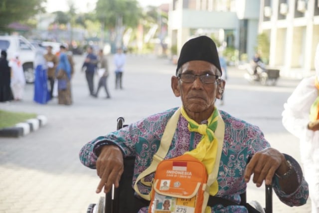 Mat Budin, jemaah haji tertua Embarkasi Aceh 2019, meninggal dunia di Arab Saudi pada Rabu (2/10). Foto: Dok. Kemenag Aceh  